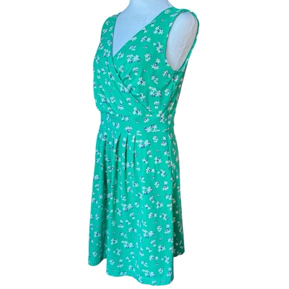 Lands’ End Fit & Flare Floral Dress Green White Size M Petite - Picture 6 of 11